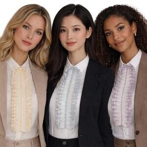 Vintage 60s Ruffled Dickey Collars with Trim Set of 3